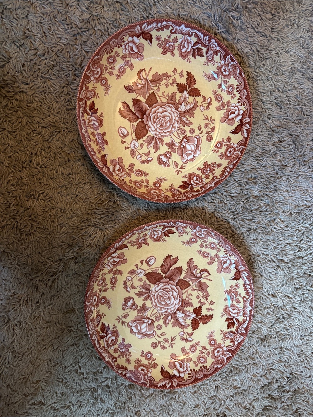 2 Spode Archive Collection British Flowers Rosa 8 1/2” soup bowl pink & yellow